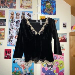 Black Crushed Velvet Gothic Lace Top